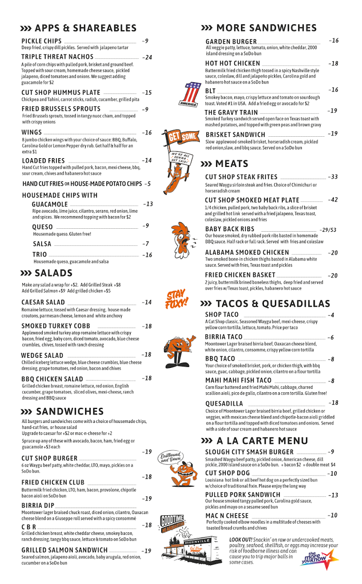 Woodinville Cut Shop Restaurant and Lounge Menu - Image 1